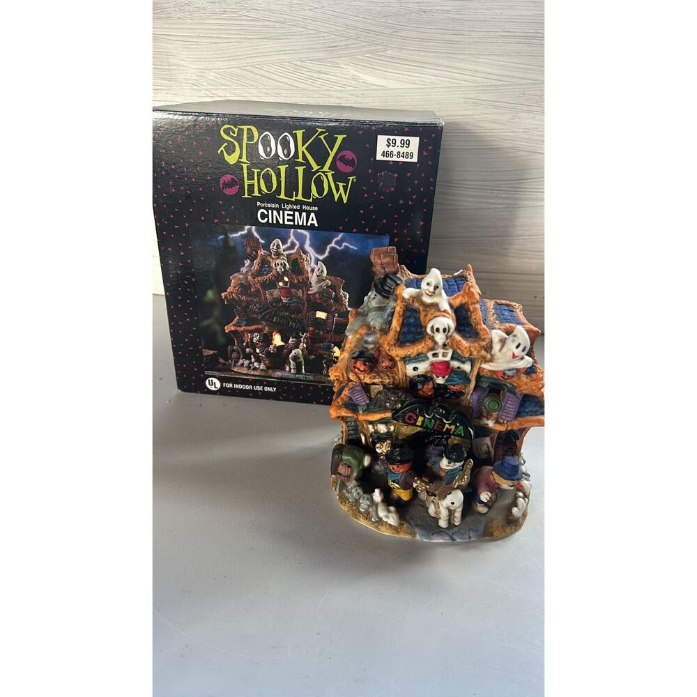 Vintage 2000 Spooky Hollow Halloween Porcelain House Cinema No Cord